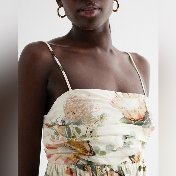 Linen Floral Sundress Babydoll Mini Dress Garden Pastel Baby shower Wedding L - Picture 6 of 13